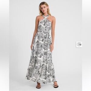 Express Black and White Graphic Maxi Dress